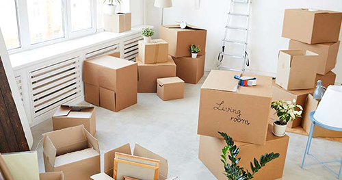 Image: cardboard boxes for organizing and decluttering.
